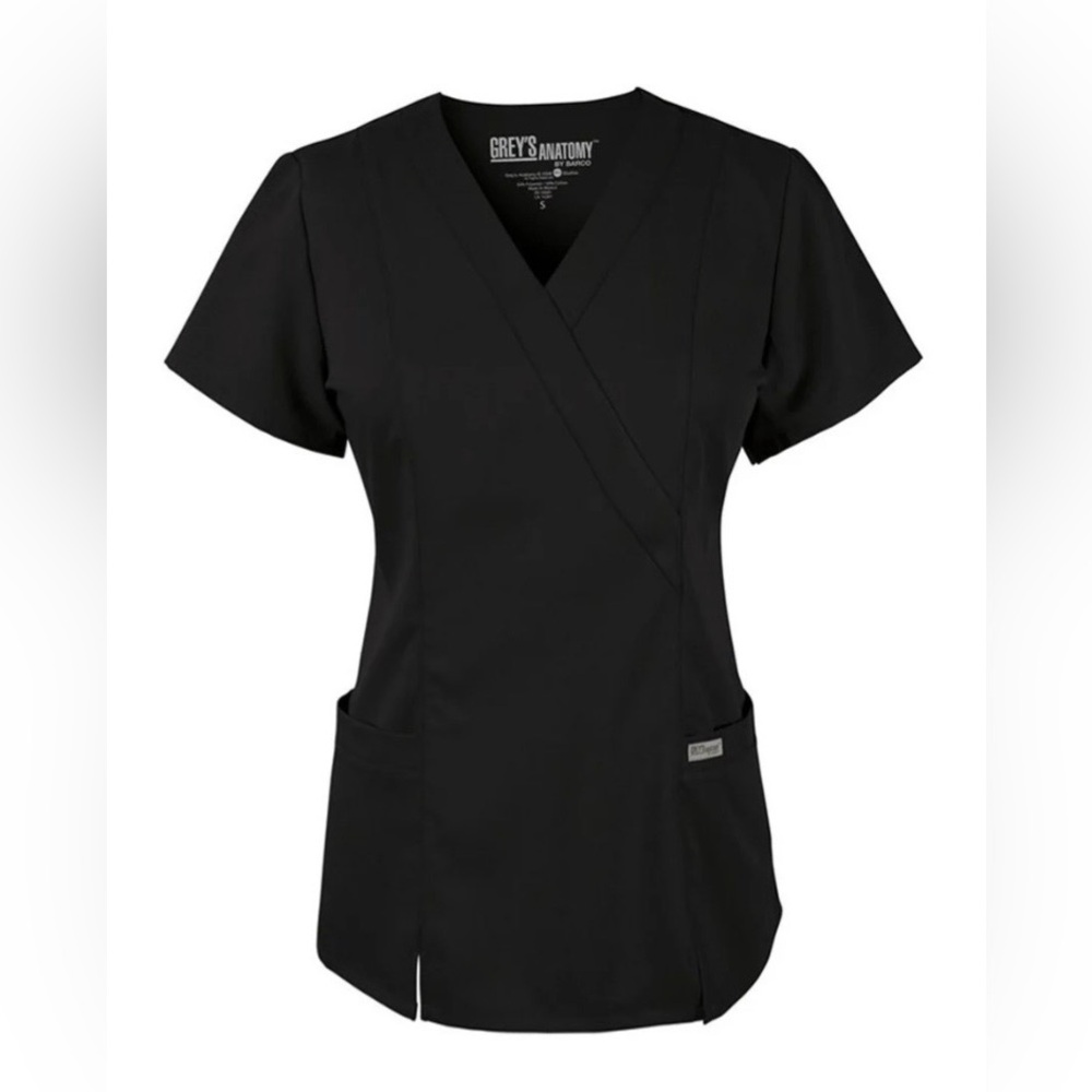 Grey's Anatomy Black Mock Wrap Medical Scrub Top
